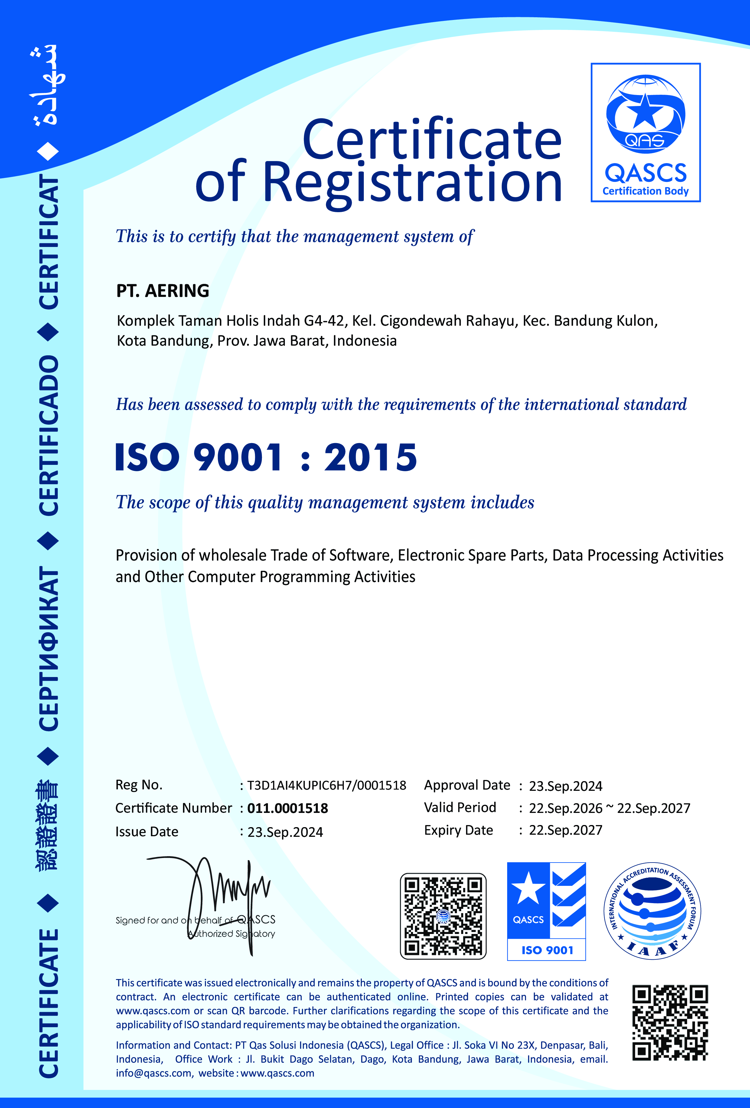 ISO Certificate – PT AERING